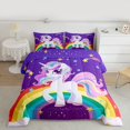 thumbnail image 2 of Manfei Cute Cartoon Unicorn Full Size Comforter Sets,Colorful Rainbow Stripe Bedding Comforter Set,Gold Stars Print Bedding Sets For Girls,Luxury Bedroom Decor Reversible,3 Pieces, 2 of 8
