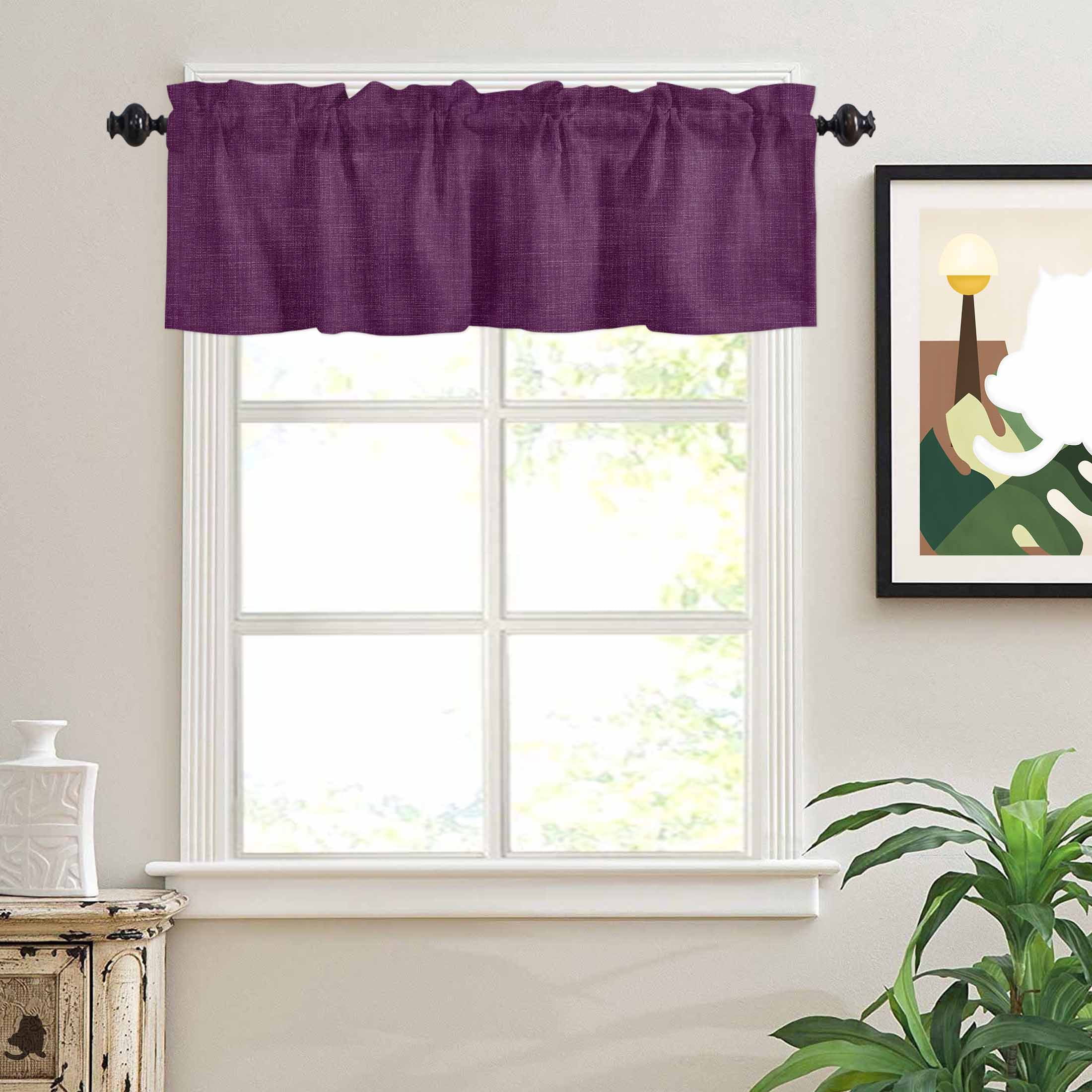 Vintage Dark Valances for Windows Purple Linen Texture Farmhouse Rod Pocket Curtain Valance Window Treatment Short Curtains for Kitchen Living Room, 54"x18"