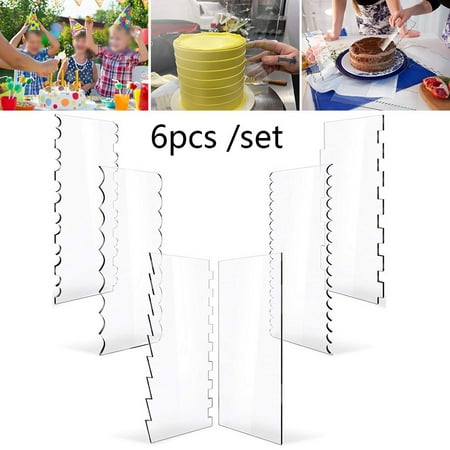 

6Pcs Clear Acrylic Cake Scraper Decorating Contour Comb Saw Tooth Smoother DIY