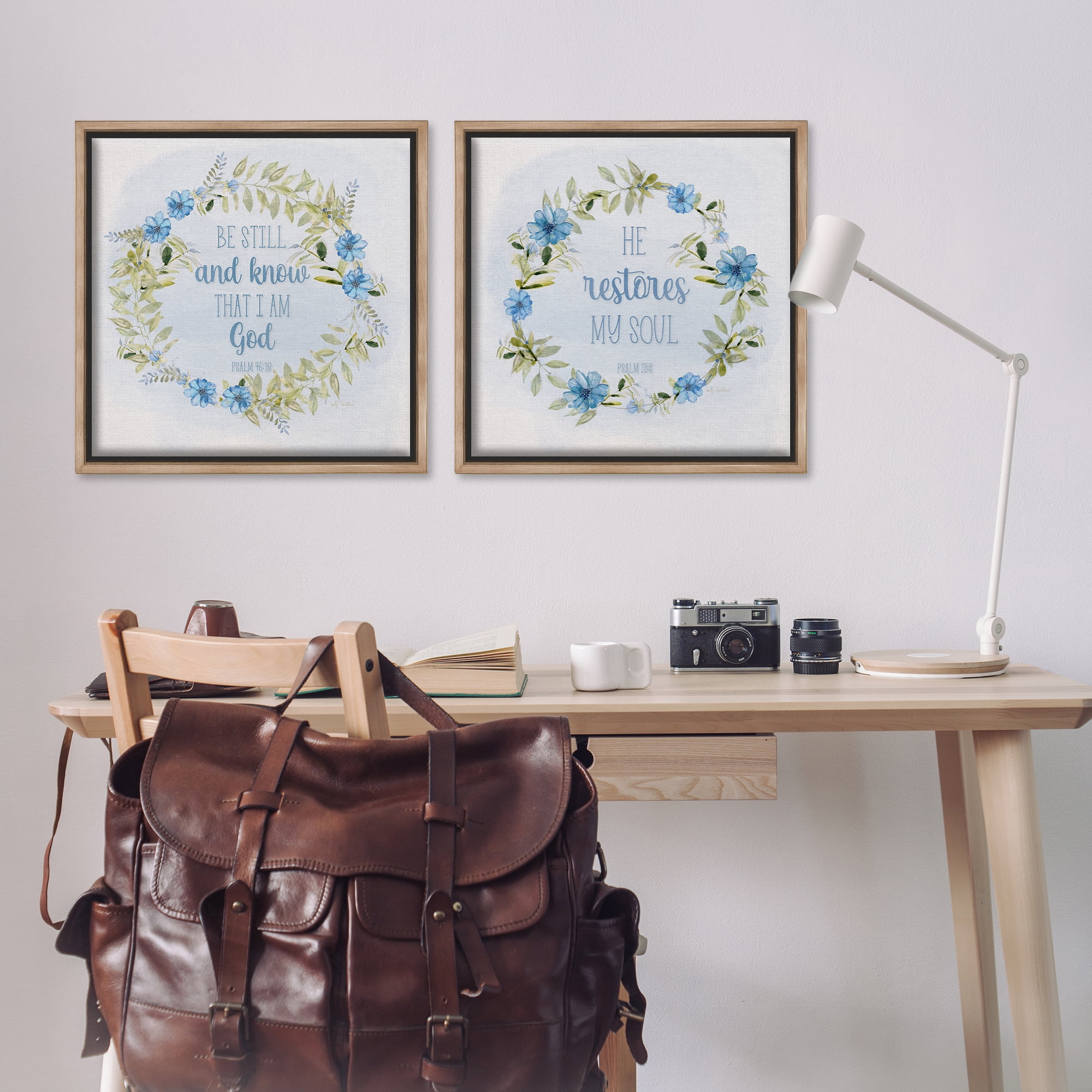 Stupell Industries Be Still Restores Psalm Religious & Spiritual Painting Brown Floater Framed Canvas Art Print Wall Art, 25 x 25, Set of 2