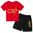 thumbnail image 2 of Conjunto de 2 piezas de camiseta y pantalones cortos con estampado de estrellas CR7 para niños y niñas de 3 a 13 años, ropa para niños, traje deportivo informal de moda Sunshine, 2 of 5