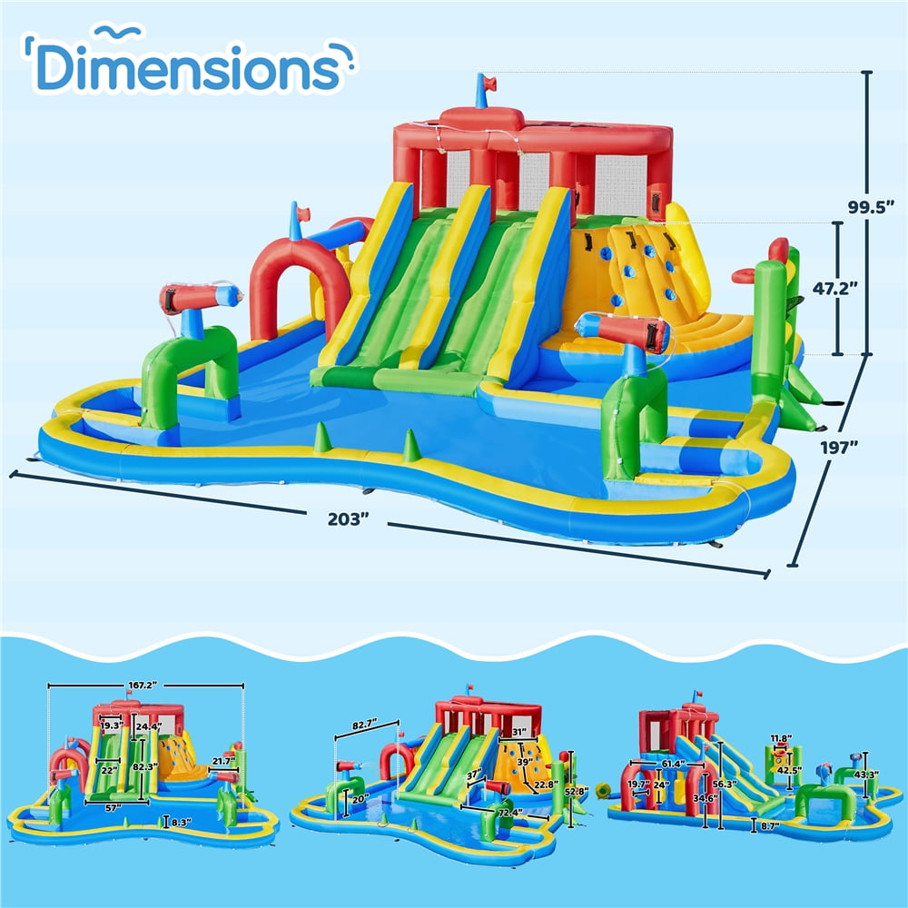 Yaheetech Double Lane Inflatable Water Slide with Storage Bag for Backyard, Blue/Green
