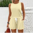 thumbnail image 5 of WTOBBY Women's Summer Casual Two Piece Set Solid Color Vest Sleeveless Top and Shorts Outfit Simple and Stylish for Everyday Summer Fashion ,Beige L, 5 of 6
