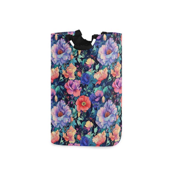 Yayeee Freestanding Laundry Hamper with Handle Collapsible Large Storage Basket for Clothes, Puprle Ethereal Floral Harmony