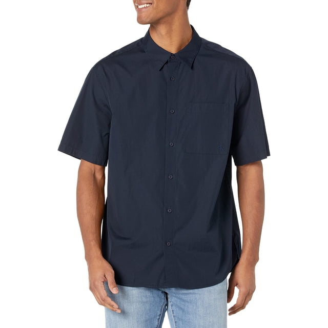 Calvin Klein Men's Solid Pocket Button-Down Short Sleeve Easy Shirt, Dark Sapphire, Extra Extra Large