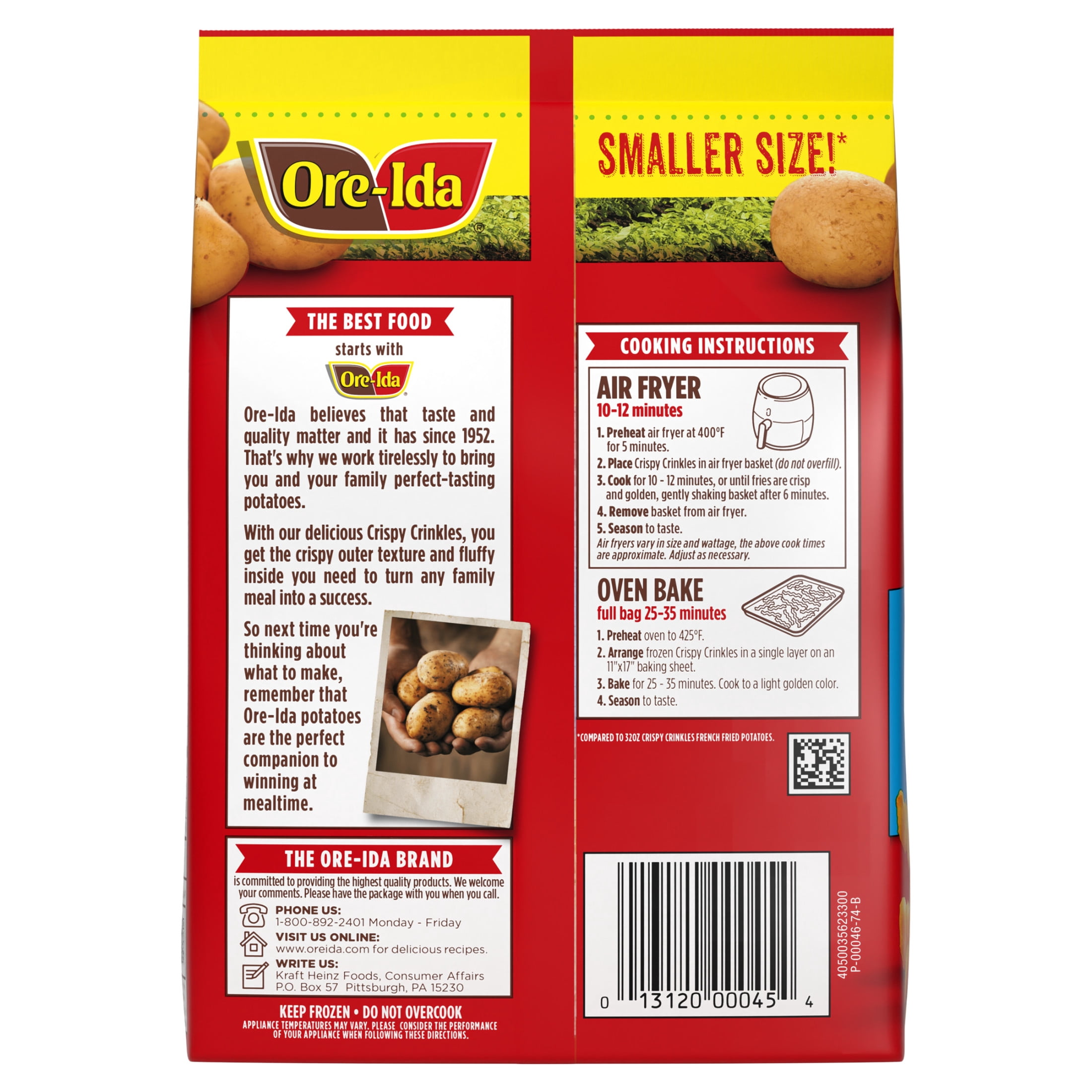 Ore-Ida Crispy Crinkles French Fried Frozen Potatoes, 1 Bag, for Easy Snacks and Dinner Sides, Gluten-Free, 16 oz
