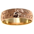 thumbnail image 6 of 14k yellow rose gold 2 tone custom hand engraved Hawaiian scroll maile 6mm ring size 2, 6 of 7
