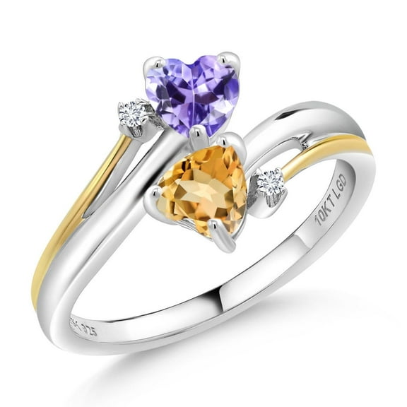 Gem Stone King 0.98 Ct Blue Tanzanite Yellow Citrine 925 Silver and 10K Yellow Gold Ring (Size 9)