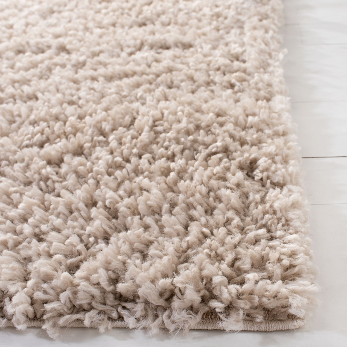 SAFAVIEH August Sophia Solid Plush Shag Area Rug, Beige, 9' x 12'