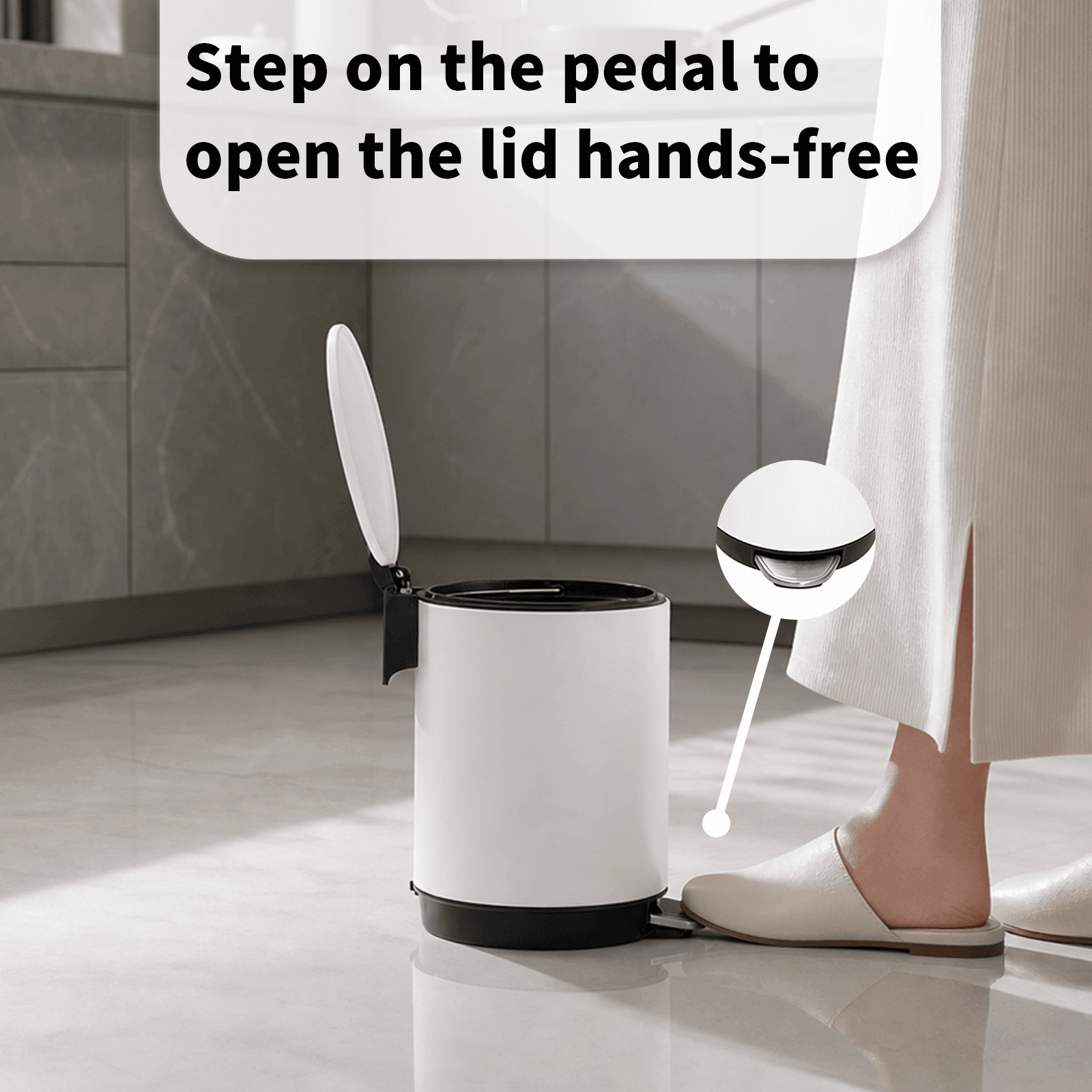 Simplykleen 3L/0.8 Gallon Round Step Trash Can Small Stainless Steel Bathroom Garbage Can with Removable Inner Bucket for Bathroom, Bedroom, Office, White