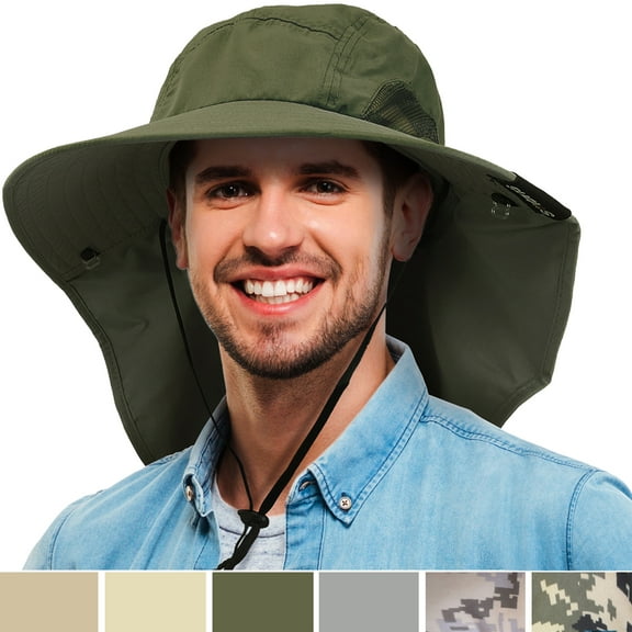 Solaris Polyester Unisex Wide Brim Sun Hat ,with Neck Strap , for Outdoor Hiking, Camping,Gardening,Fishing Safari Caps,Green