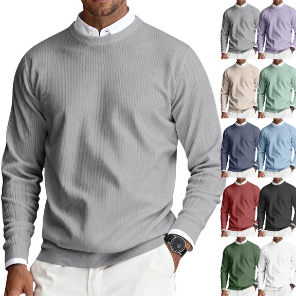 Wutalume Men's Round Neck Ribbed Knit Pullover, Long Sleeve Basic Sweater, Comfortable Stretch Top for Casual Outfits and Everyday Comfort,Army Green L