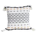 thumbnail image 1 of Funda de almohada de algodón con borlas para sala de estar, dormitorio y sofá Tela escocesa negra 18 × 18 pulgadas, 1 of 9