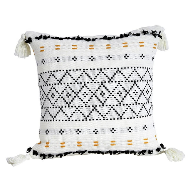 Funda de almohada de algodón con borlas para sala de estar, dormitorio y sofá Tela escocesa negra 18 × 18 pulgadas
