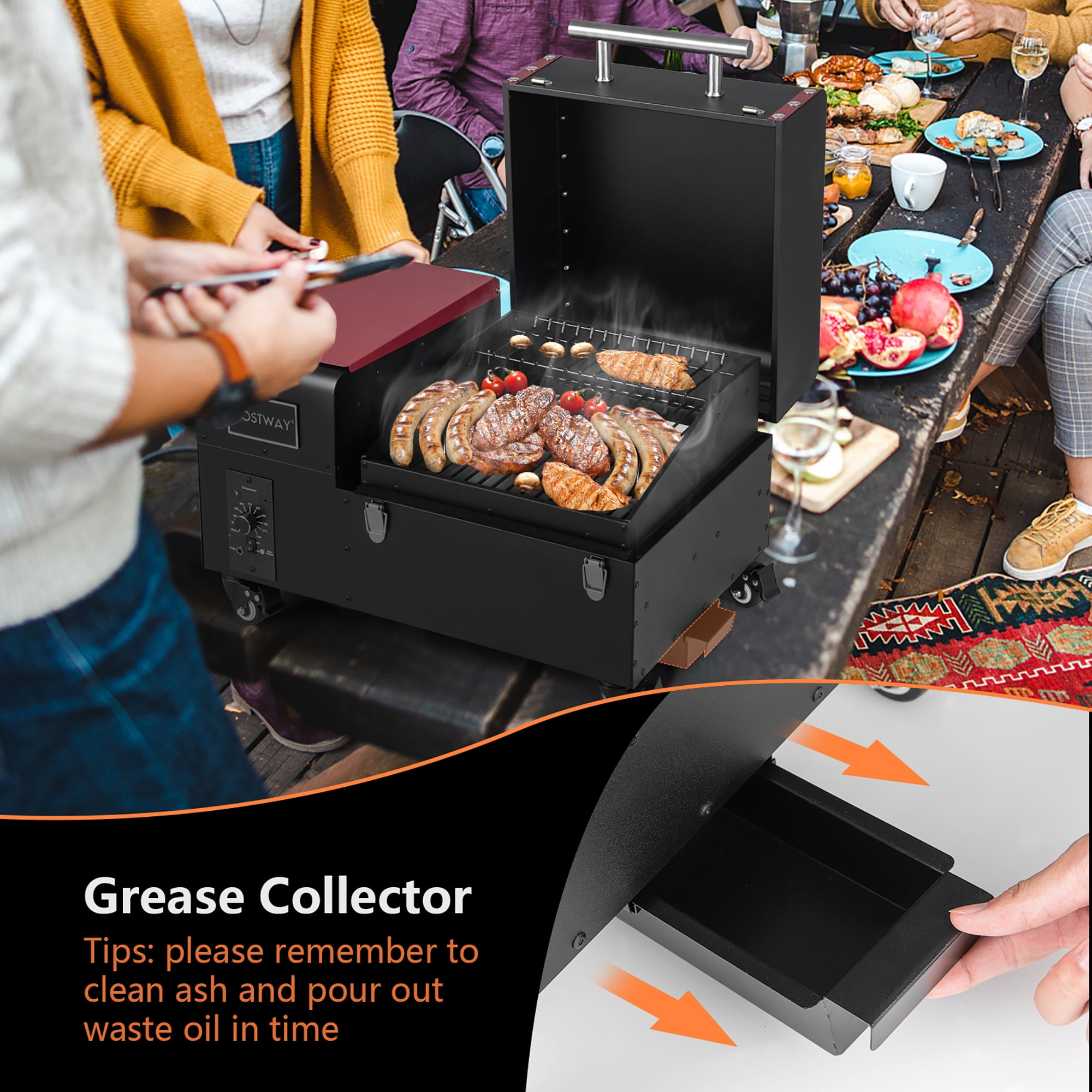 Costway Black Portable Pellet Grill and Smoker Tabletop with Temperatu – US  Fireplace Store