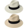 thumbnail image 1 of Women Straw Panama Hat Travel Fedora Beach Sun Hat Summer Wide Brim Straw Roll up Hat UPF 50+, 1 of 5