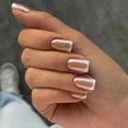 thumbnail image 3 of Glossy Chrome French Press on Nails Medium Square Fake Nails with White Tip Magic Pearlescent Nude False Nails Mirror Effect Acrylic Stick Glue on Nail Sets for Women, 24 Nails in 12 Sizes Ombre Pink, 3 of 4
