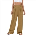 thumbnail image 1 of Pantalones de Traje Anchos para Mujer, Holgados, de Cintura Alta Elástica, Informales, Largos, Color Cúrcuma, Talla XL, 1 of 7