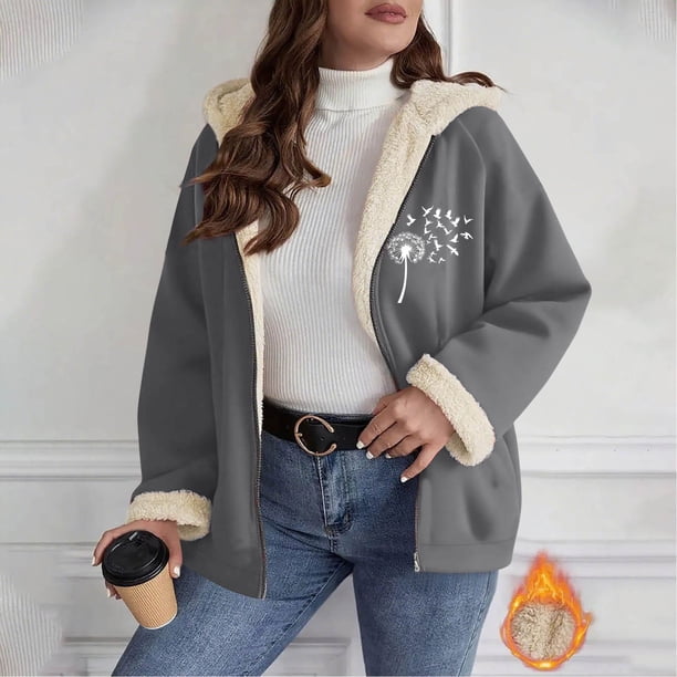 Ailaofu Women's Plus Rope Detail Oversized Hoodie Sherpa Zip Up Jacket
