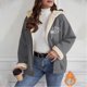 thumbnail image 1 of Ailaofu Women's Plus Rope Detail Oversized Hoodie Sherpa Zip Up Jacket, 1 of 7