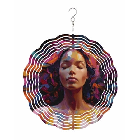 Black Woman Wind Spinner for Garden Yard 12In Colorful Abstract African American 3D Stainless Steel Kinetic Hanging Wind Spinners Rustproof Outdoor Decor for Lawn Patio Home