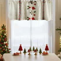 Zawou White Embroidered Short Christmas Curtains, Holiday Window Decorations for Cafes, Kitchens, and Home Décor
