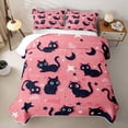 thumbnail image 2 of jejeloiu Black Cat Pink Twin Quilt Set Kids,Night Sky Pet Kitten Pattern Twin Coverlet Set For Girls,2pcs, 2 of 7