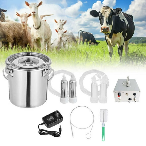Cow Milker Machine Speed Adjustable Cow Milker Portable Goat Milking Machine with 5L Milk Bucket Goat Milking Supplies for Cows Sheep