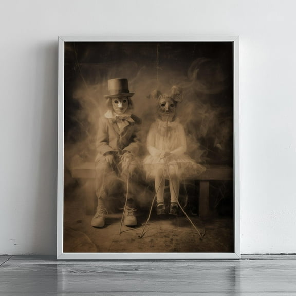 WestConfe Vintage Halloween Portrait - Moody Retro Style, Creepy Antique Photo Art, Spooky Costume Scene, Wall Decor Halloween Art