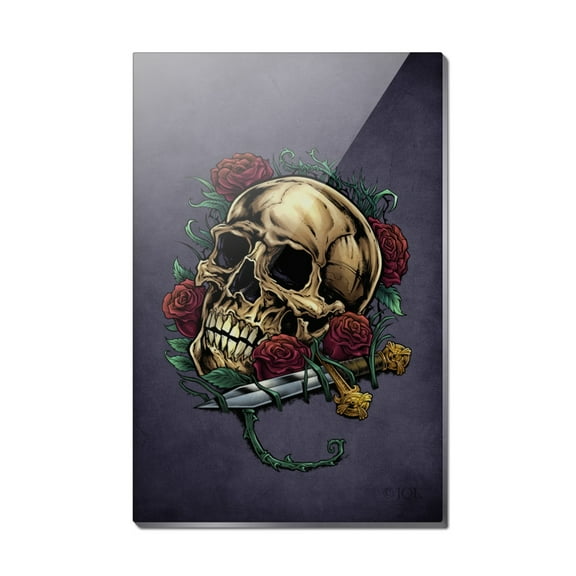 Roses Skull and Dagger Rectangle Acrylic Fridge Refrigerator Magnet