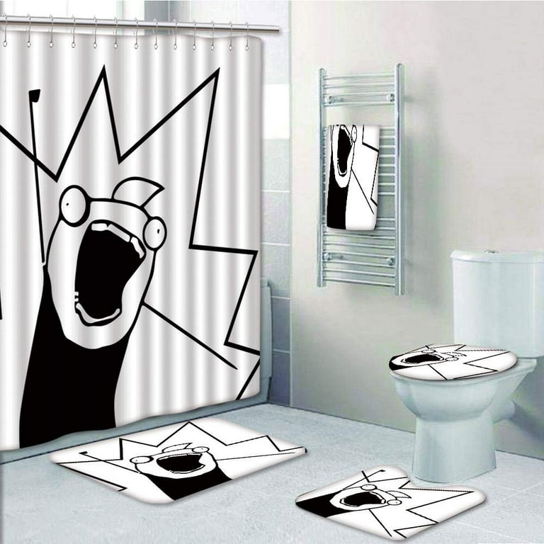 Groovy Decor Shower Curtain, Guy Meme Face Laughing Gestures Human  Expression Humor Modern Illustration, Fabric Bathroom Set with Hooks, 69W X  70L