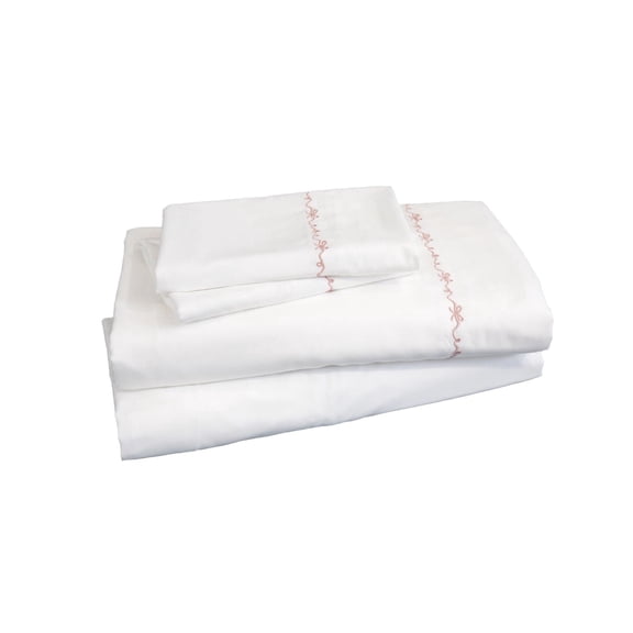 Pyxie Home Shabby Chic 4-Piece Blush Pink Bow Embroidery Sheet Sets, Queen - Embroidered