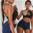 thumbnail image 6 of Seyurigaoka Women Vest Solid Color/ Leopard Print Pattern Halter Neck Crop Tops, 6 of 9
