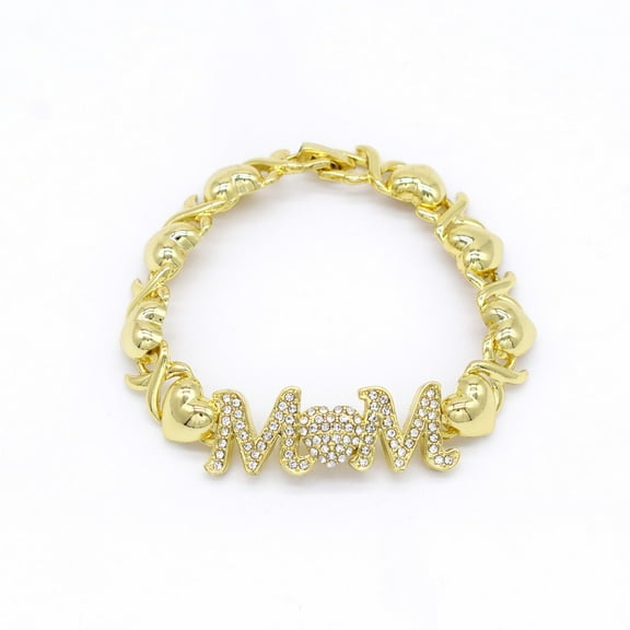 Charm Bracelets For Women , Mom's - Women's Hugs & Kisses XOXO Shiny MOM Charm Bracelet 18k Solid Gold Plated