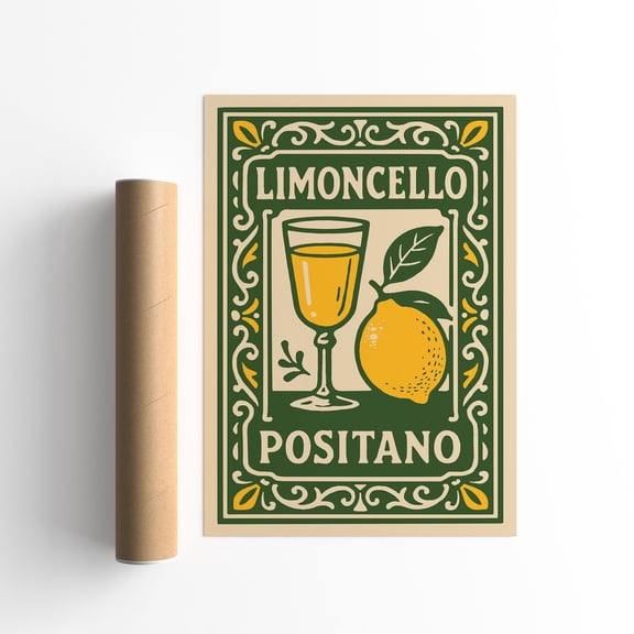 Limoncello Positano Print: Retro Italian Travel Poster, Amalfi Coast Art UNFRAMED Poster, Wall Art for Decor, Present, 8x12