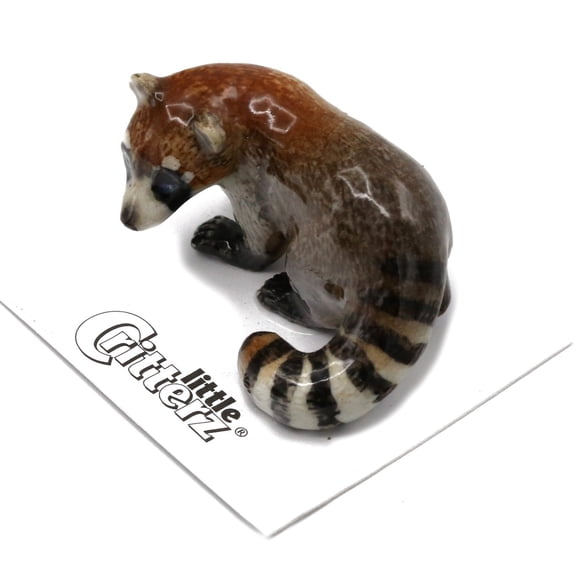 Little Critterz Raccoon Coatimundi "Curious" Animal - Handcrafted Decorative Figurine Birthday Gift - Miniature Porcelain Figurine