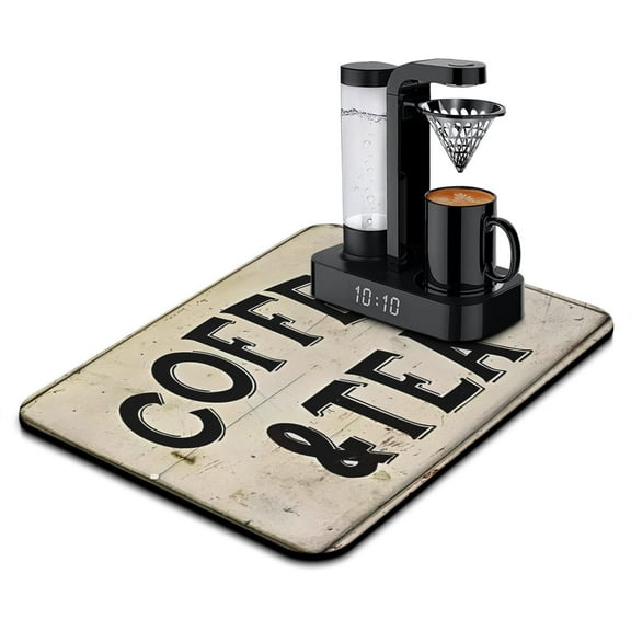 Dish Drying Mat, Coffee Black Text Absorbent Coffee Bar Mat for Countertops, Coffee Bar Accessories for Kitchen Counter Coffee Maker Coffee Pot Dining Room Decoration 18x24in
