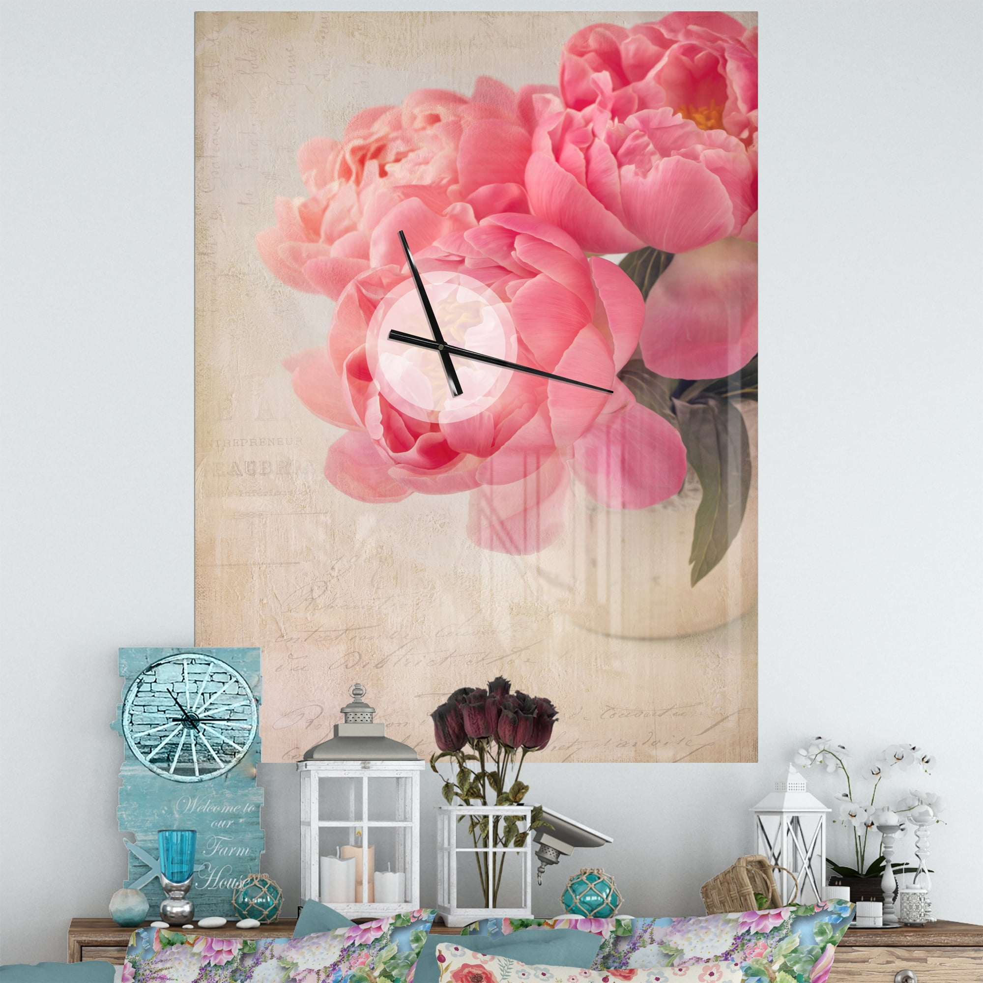 Designart 'Bunch of Colorful Peony Flowers' Floral wall clock