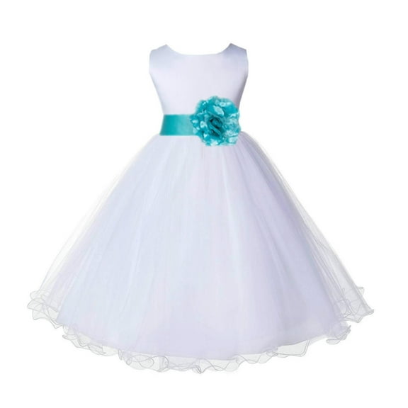 Ekidsbridal White Tiffany Blue Tulle Rattail Edge Flower Girl Dress Princess Beauty Pageant Junior Bridesmaid Wedding Communion Baptism 829S S