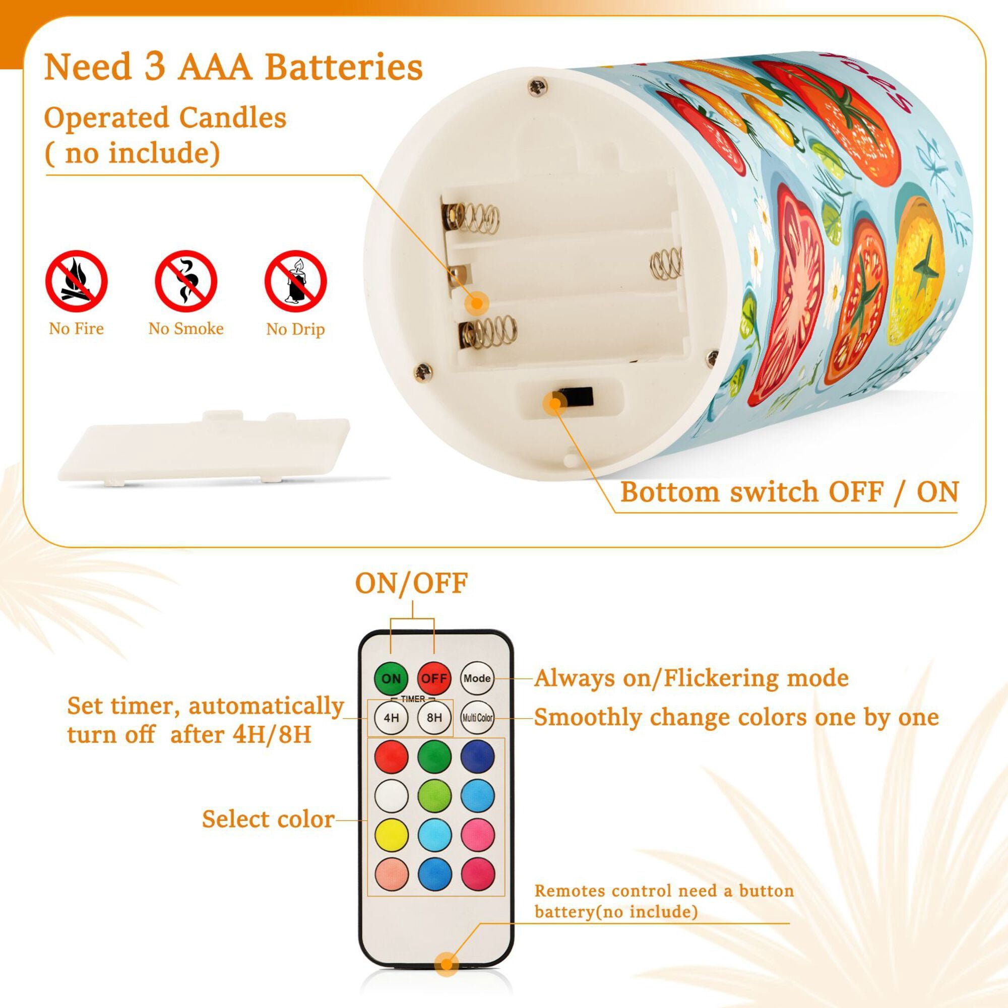 Yayeee Flameless Candles with Remote Flickering Battery Operated Multi Color Changing, Yellow Tomatoes