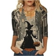 thumbnail image 2 of VKOYWKM Womens 3/4 Sleeve T Shirts Halloween Tops Witch Graphic T Shirts Loose Fit Crew Neck T-Shirts Fall Tops Halloween Costumes, 2 of 5