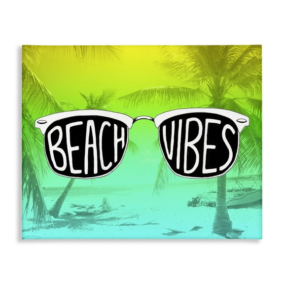 Stupell Industries Beach Vibes Sunglasses Typography Painting Gallery Wrapped Canvas Art Print Wall Art, 20 x 16