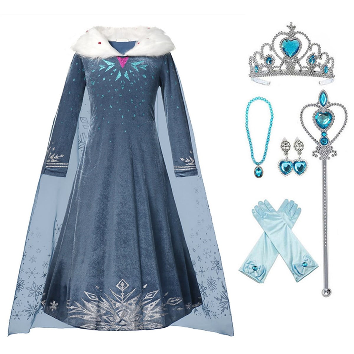 HAWEE Elsa Dress for Girls - Frozen Snow Princess Winter Costume with  Snowflake Cape Velvet Faux Fur Collar Long sleeves Birthday Party Outfits -  Walmart.ca