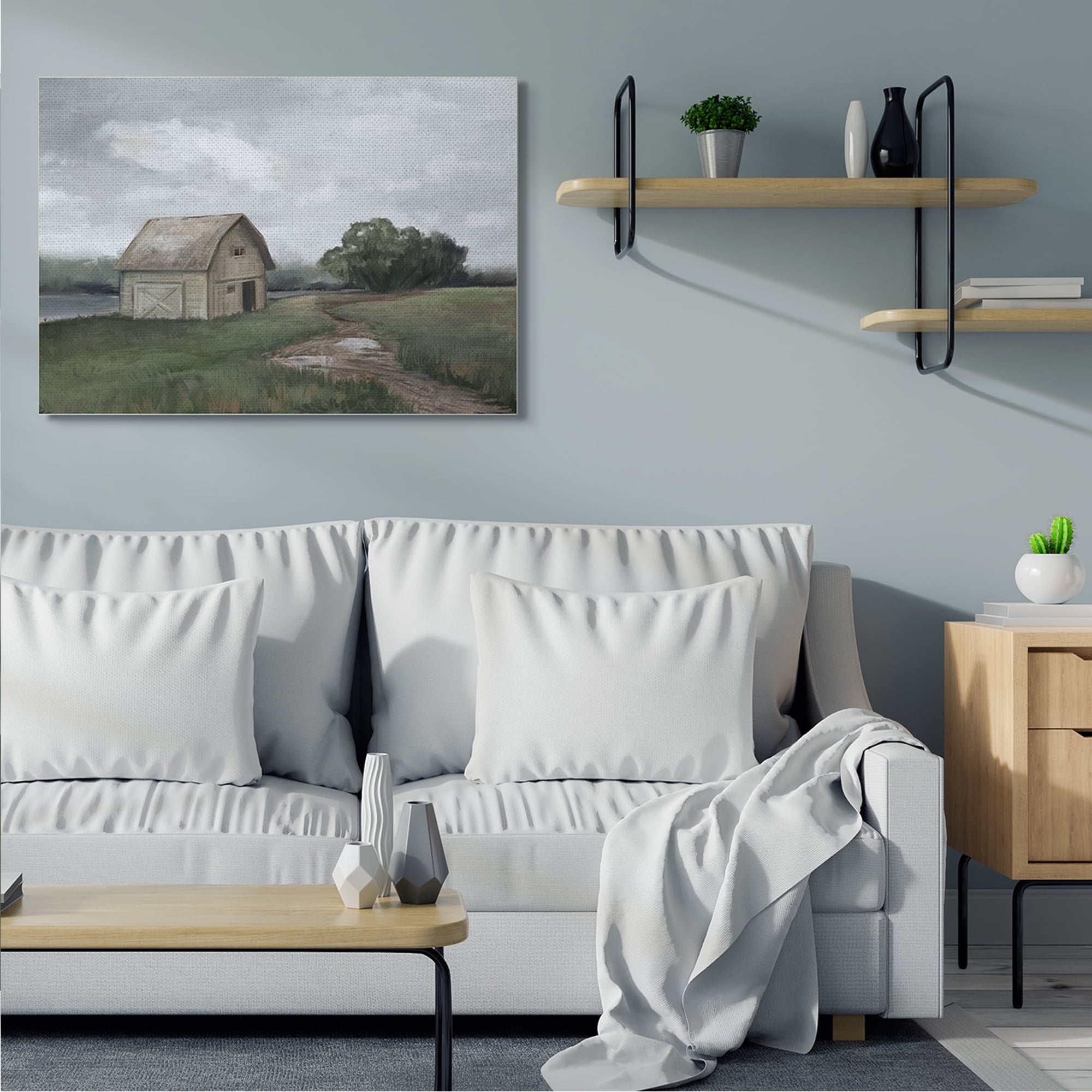 Stupell Industries Cloudy Barn Side Landscape Darkened Meadow Canvas Wall Art, 36 x 48, Design by Ziwei Li
