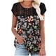 thumbnail image 1 of Tops Cortos para las Mujeres Impreso Cuello Redondo con Detalle de Malla de Encaje, Sexy Slim Fit Tops de Malla para las Mujeres, 1 of 5