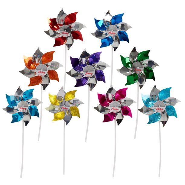 Slinky Spinwheels, Mix of 12 Solid and Sparkle Color Pinwheels for Yard