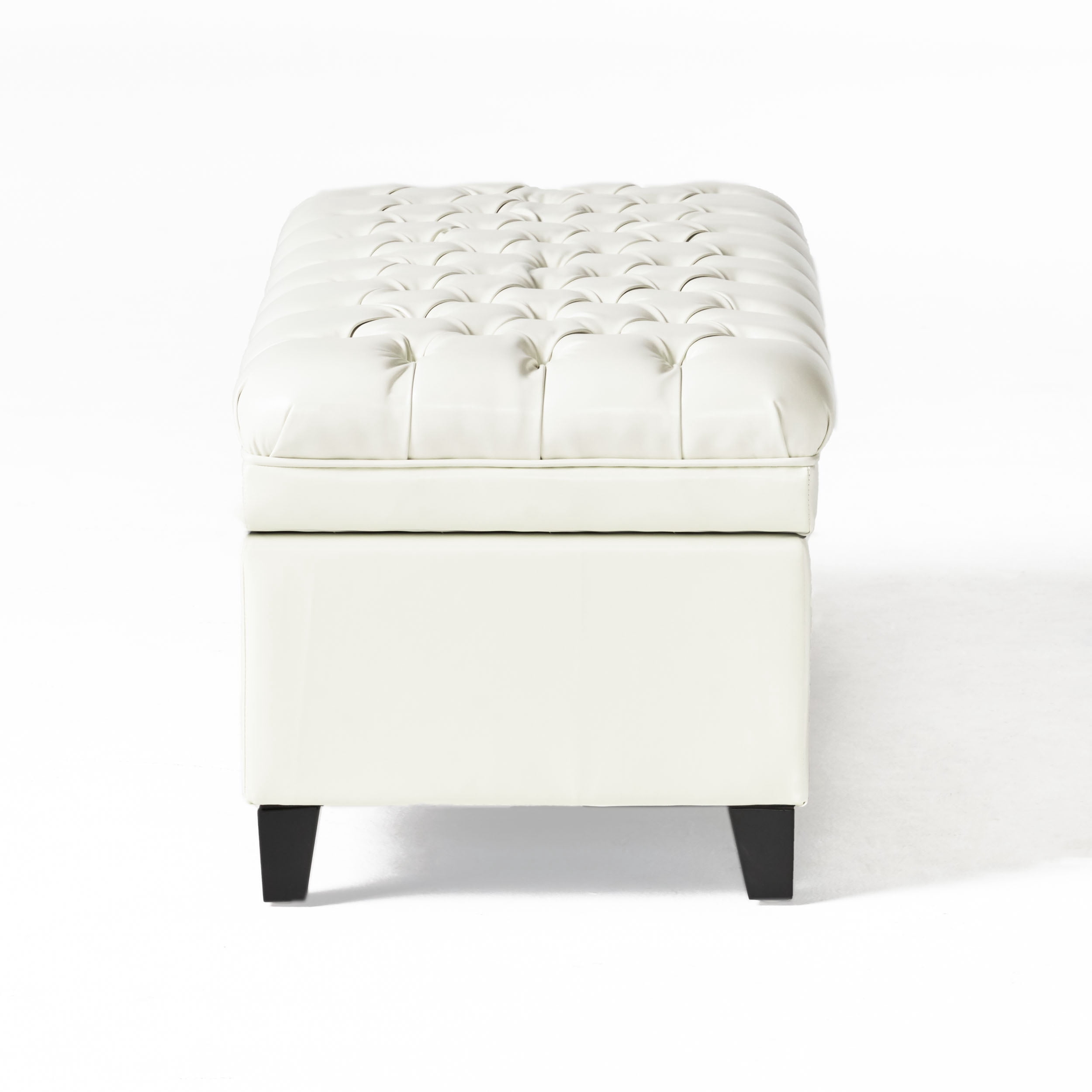 Noble House Jacky Rectangular Faux Leather Lift Top Storage Ottoman, Ivory