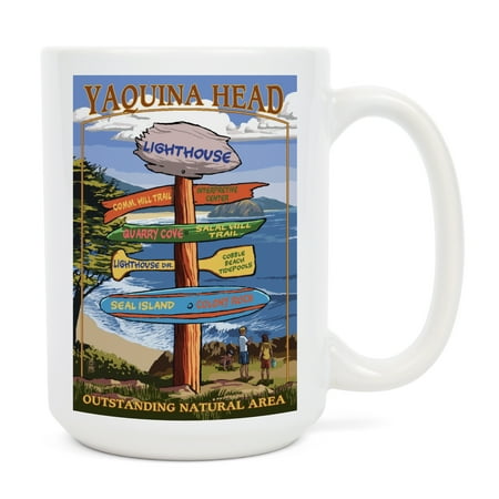 

15 fl oz Ceramic Mug Yaquina Oregon Yaquina Head Signpost Dishwasher & Microwave Safe