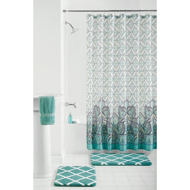 Mainstays Pandora Damask Polyester, Bathroom Shower Curtain Sets