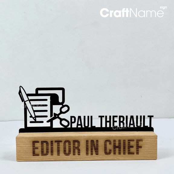 Craftnamesign Custom Editor Wooden Desk Name Plate 8 inch, Editor Metal Nameplate for Desk
